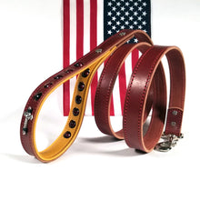 Load image into Gallery viewer, United states flag and dog leash.  Rosary beads and St. Benedict Crucifix.