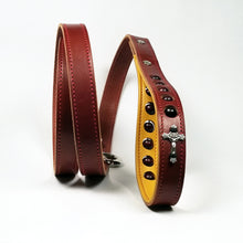 Load image into Gallery viewer, Leather dog leash handcrafted in America. Designed for prayer warriors with a love for the rosary.