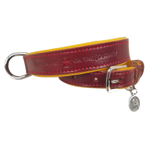 St. Dominic Leather Dog Collar - with holy medal