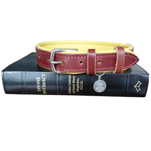 St. Dominic Leather Dog Collar - with holy medal
