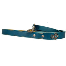 Load image into Gallery viewer, Blue Leather Dog Leash with Jeweled Cross  - The Angelica