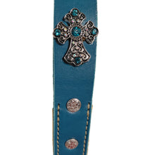 Load image into Gallery viewer, Blue Leather Dog Leash with Jeweled Cross  - The Angelica
