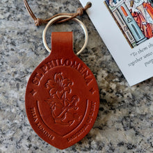 Load image into Gallery viewer, St. Philomena Heroic Virtue handcrafted leather key chain