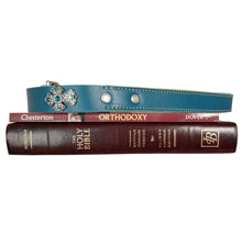 Load image into Gallery viewer, Blue Leather Dog Leash with Jeweled Cross  - The Angelica