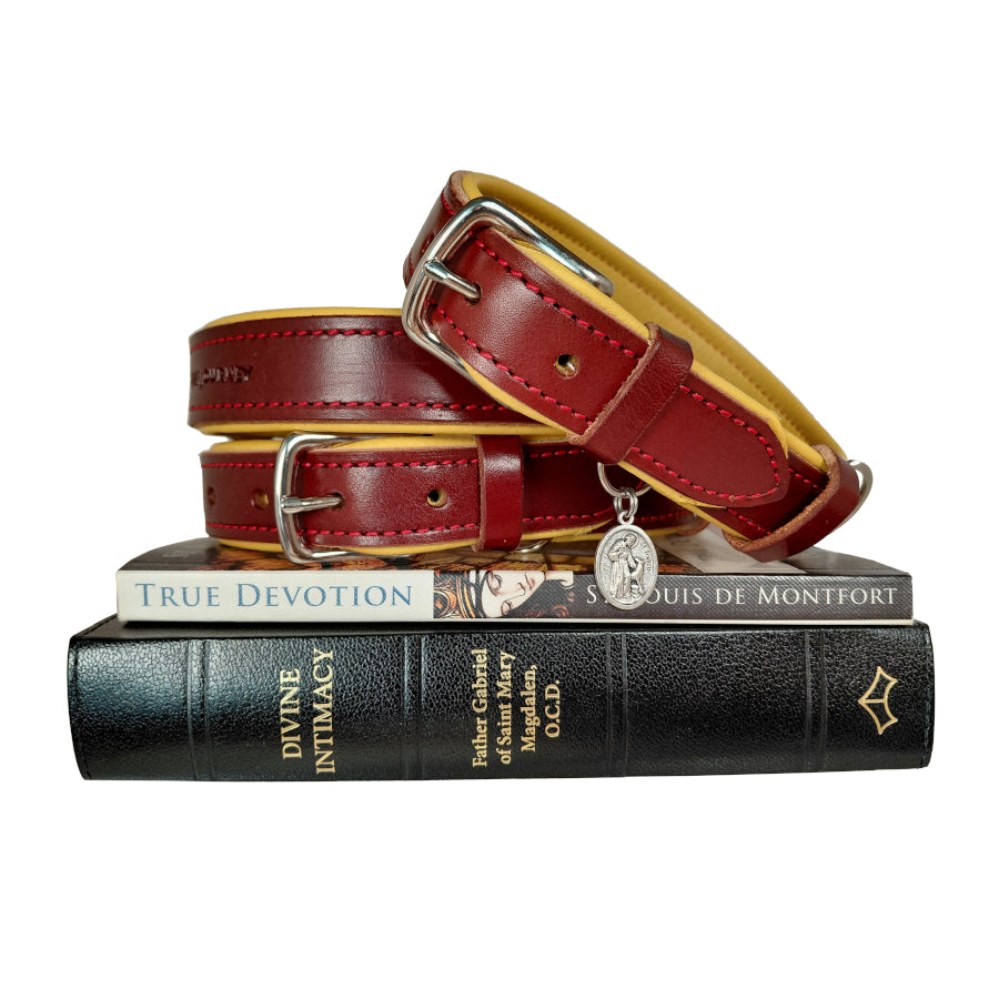 St. Dominic Leather Dog Collar - with holy medal
