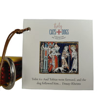 Load image into Gallery viewer, Product tag with logo and an icon with a dog depicting the Book of Tobit
