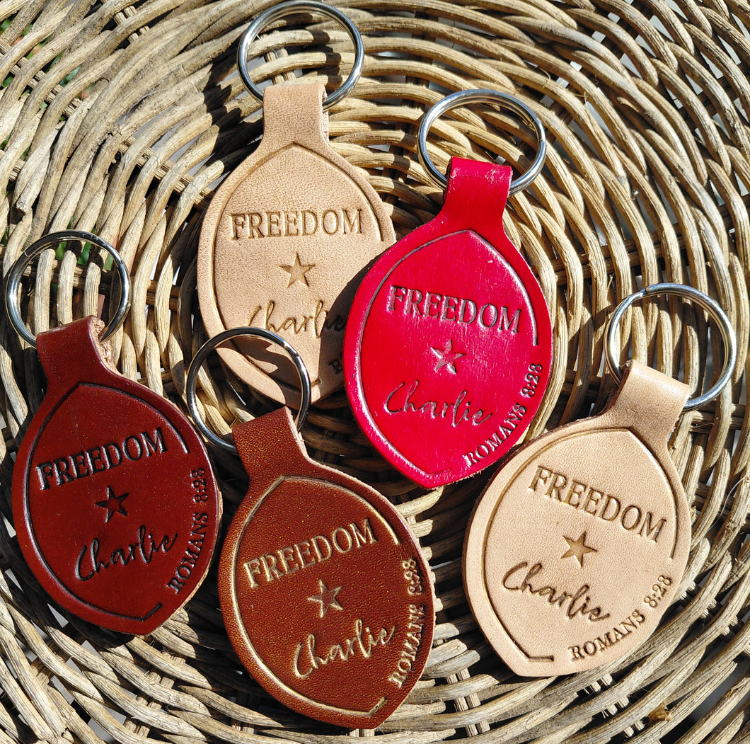 Handcrafted Leather Key Chain | Freedom Charlie design – Holy Cats
