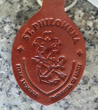 Load image into Gallery viewer, St. Philomena Heroic Virtue handcrafted leather key chain