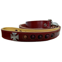 Load image into Gallery viewer, Leather Dog Leash with Maltese Cross for praying the Rosary